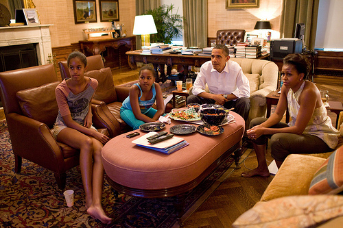 Dinner with his family is one of many daily routines for the President.